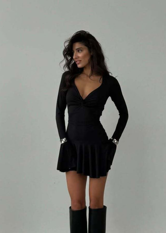 Twist-Front Long Sleeve Mini Dress