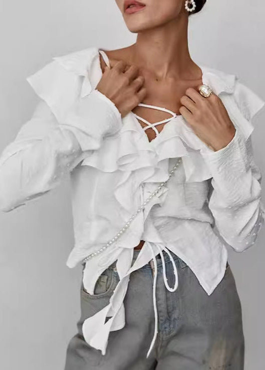 Delphine - Blouse à lacets froncée en dentelle