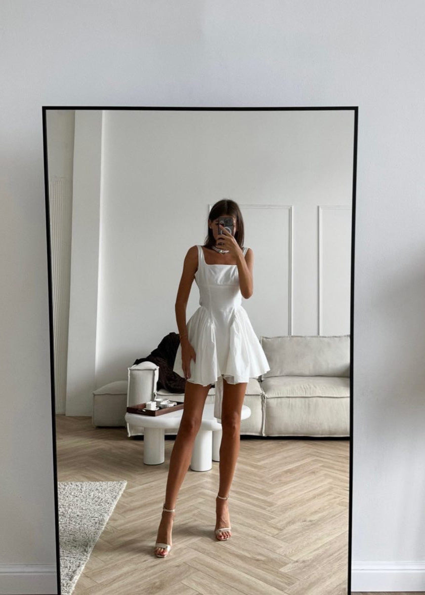 White Ribbon-Back Mini Dress