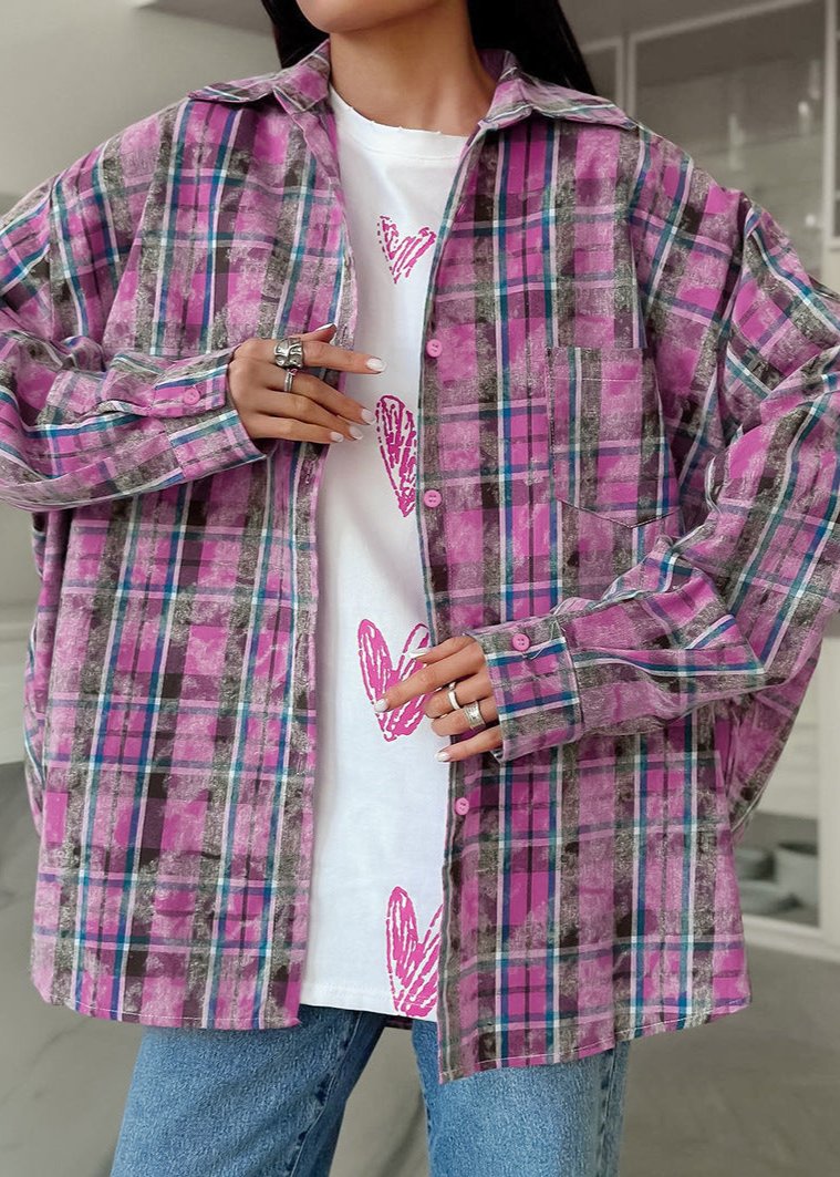 Vibrant Pink Plaid Oversized Shirt