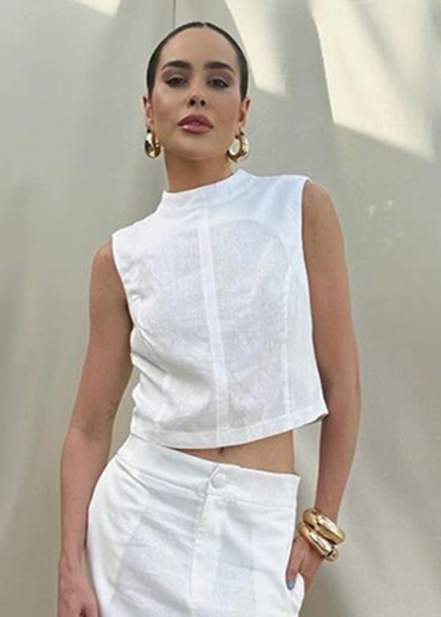 Conjunto Isla de mezcla de lino – Top sin mangas y falda larga con abertura frontal