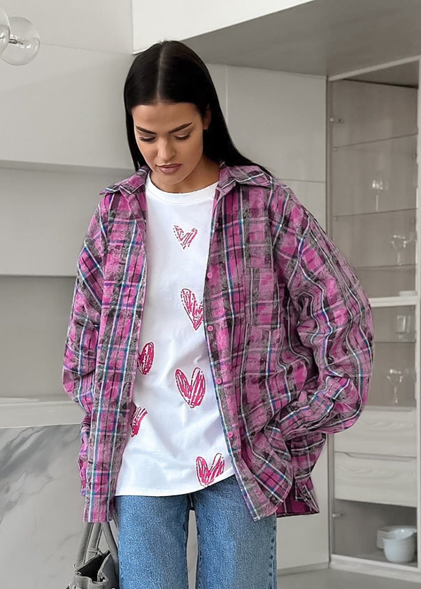 Vibrant Pink Plaid Oversized Shirt