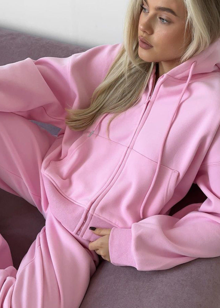 Blossom Comfort – Oversized Pink Hoodie & Wide-Leg Pants Set