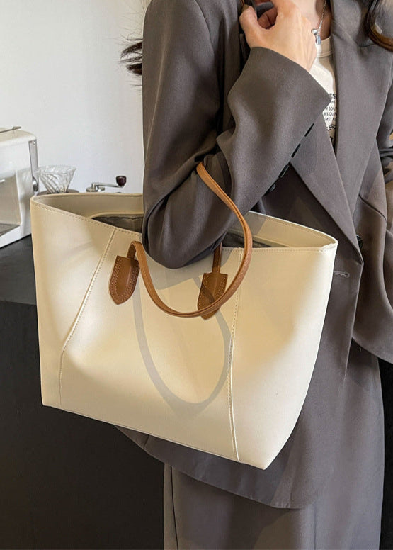 Elara – Two-Tone PU Leather Tote Bag with Long Shoulder Straps
