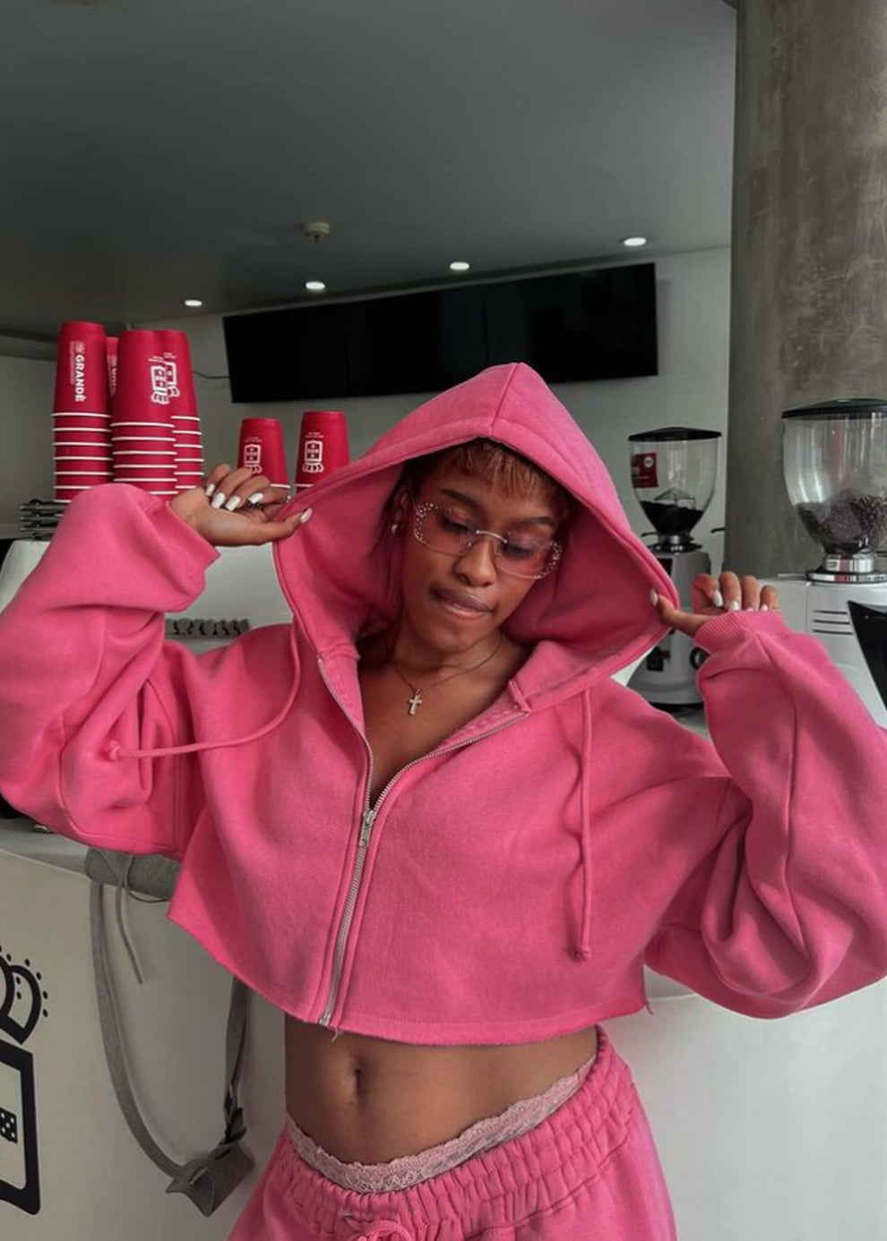 Zariah - Cropped Zip Hoodie and Wide Leg Pants Set