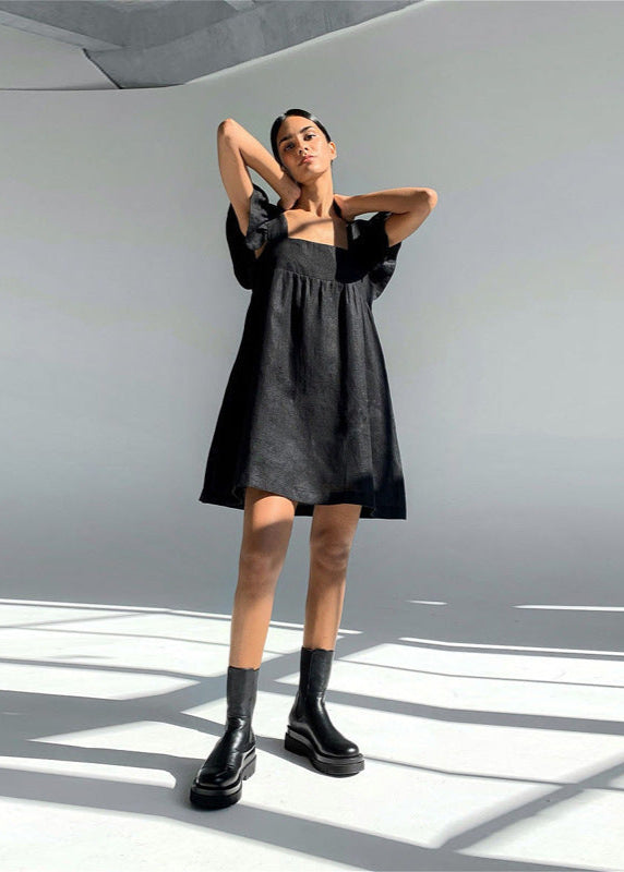 Soleil Linen Flutter-Sleeve Mini Dress