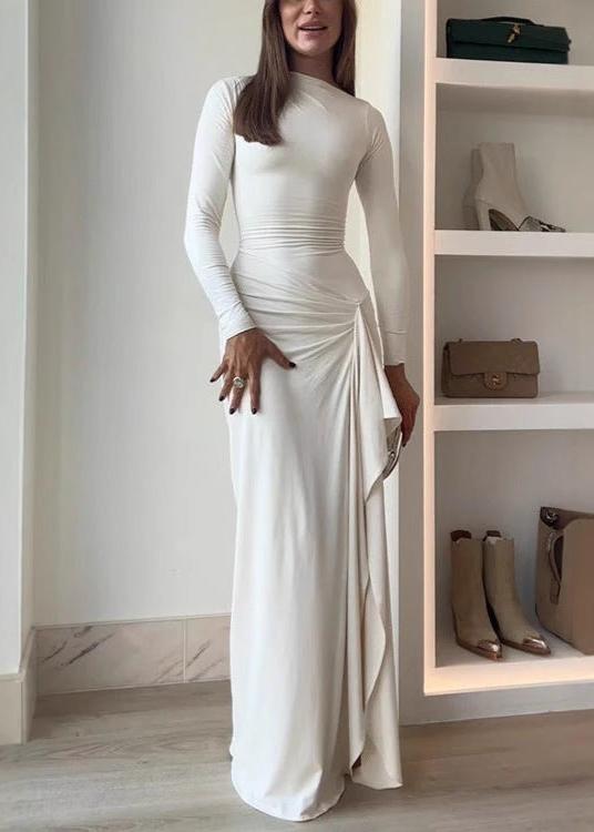 Alina - Draped Long Sleeve Evening Gown