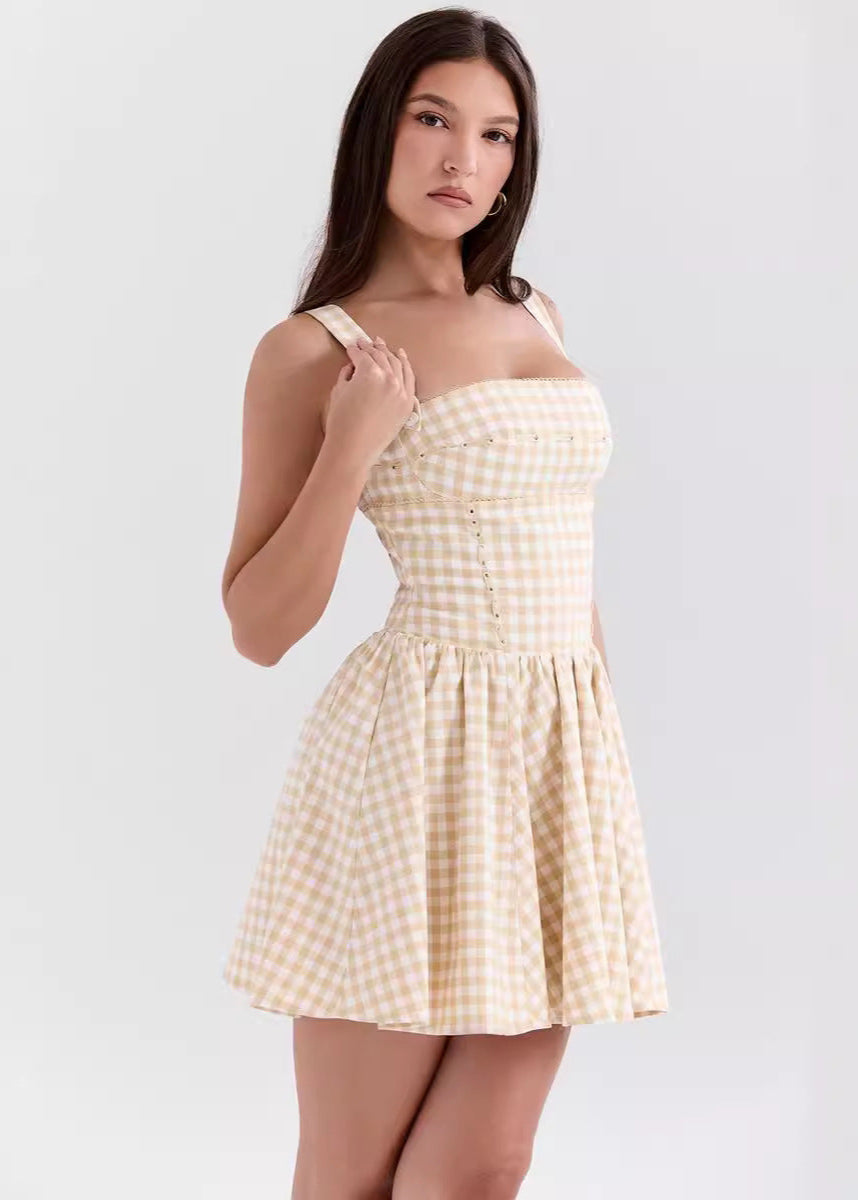 Daisyfield Charm - Sleeveless Gingham Mini Dress