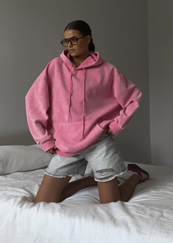 Vibrant Pink Distressed Hoodie