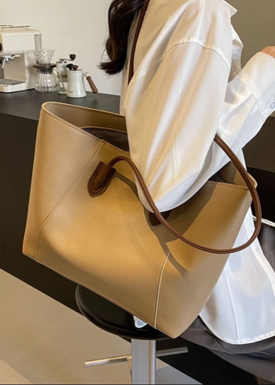 Elara – Two-Tone PU Leather Tote Bag with Long Shoulder Straps