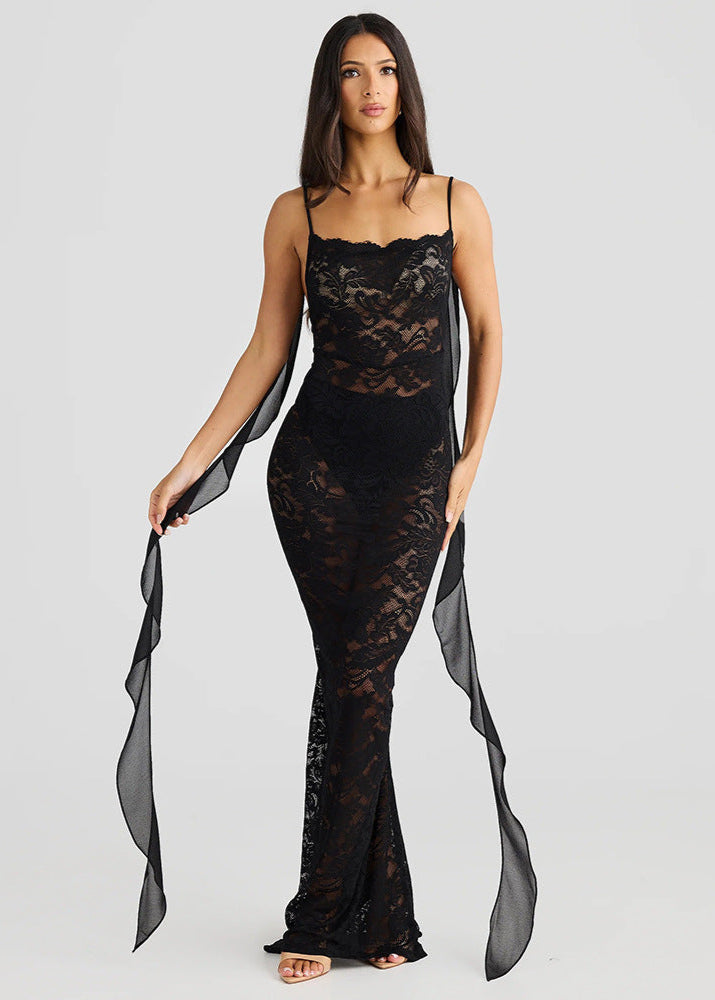 Verona - Sheer Lace Backless Maxi Dress