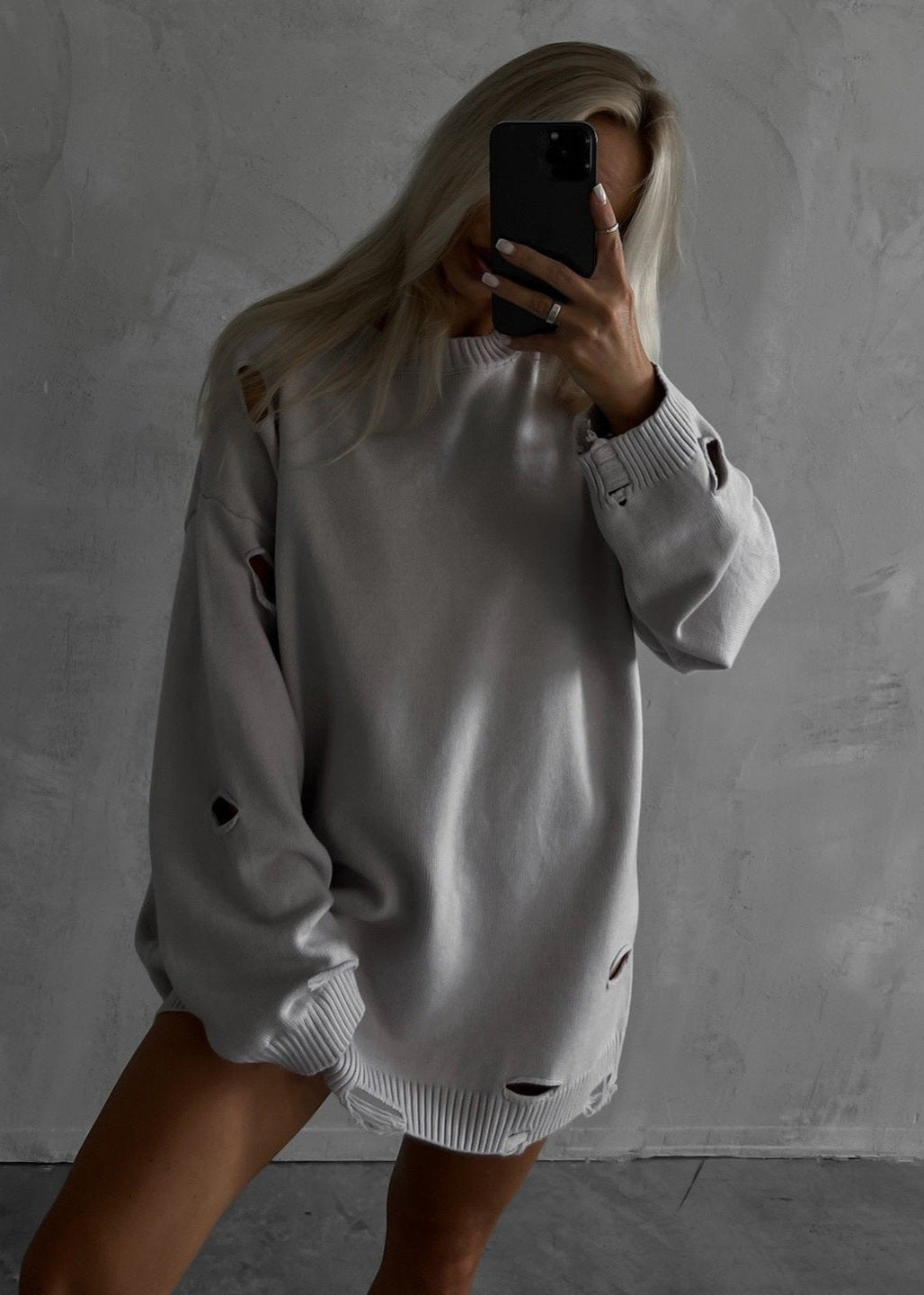 Bold Distressed Oversized Knit Sweater