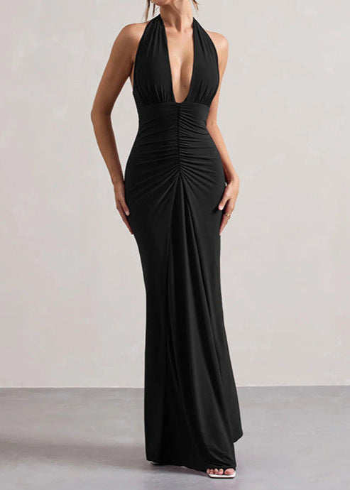 Amara Luxe - Robe Maxi Froncée à Col Halter