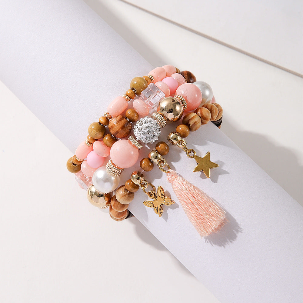 Ethnic Wooden Bead Tassel Bracelet - VibeSoothe