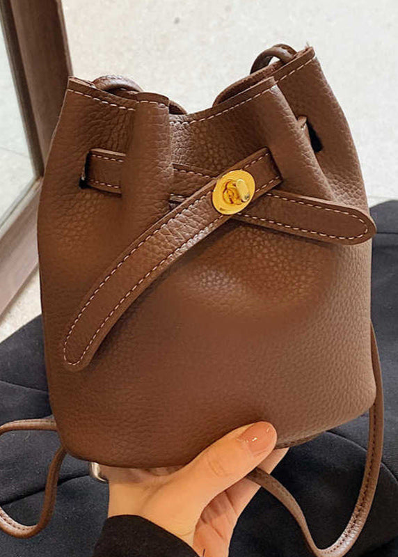 Hazel Loop Mini Bucket Bag – Brown Textured Crossbody Purse