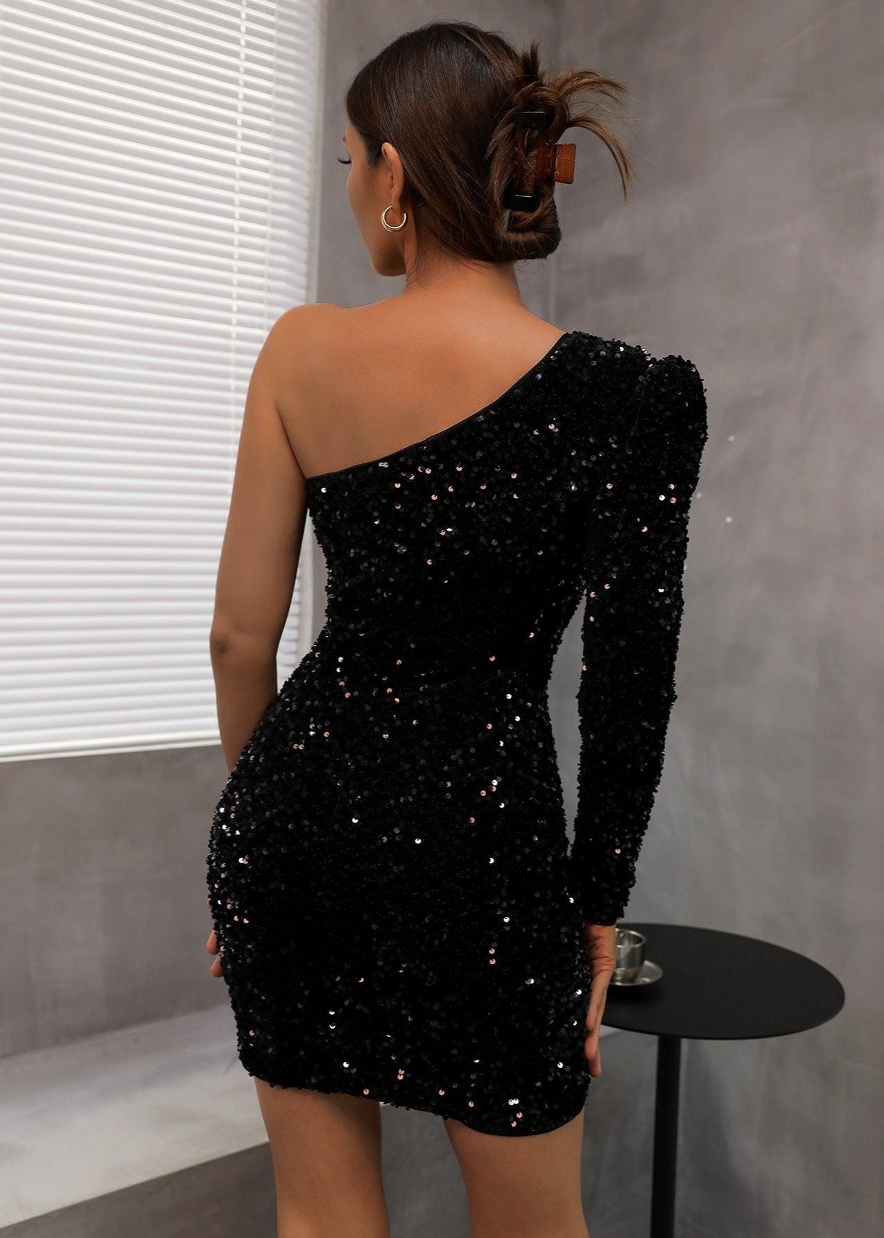 Midnight Sparkle One-Shoulder Mini Dress