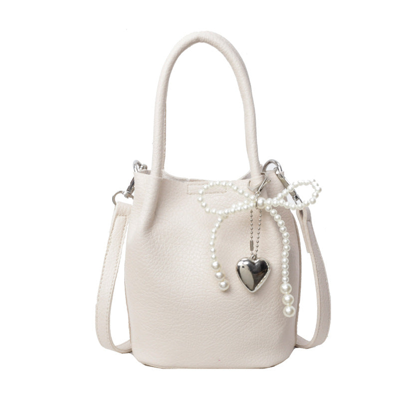 Elegant-Pearl-Accent Bucket Bag - VibeSoothe