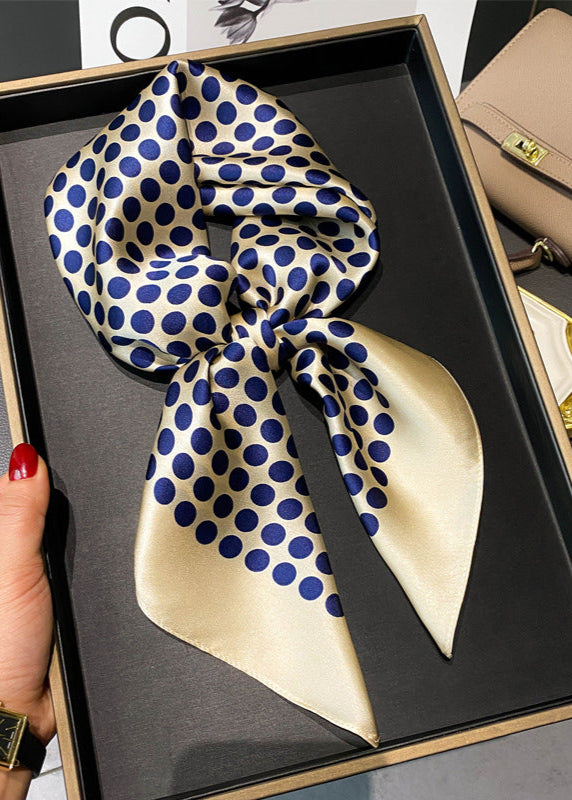 Satin Polka Dot Scarf – Navy on Champagne Square 70x70