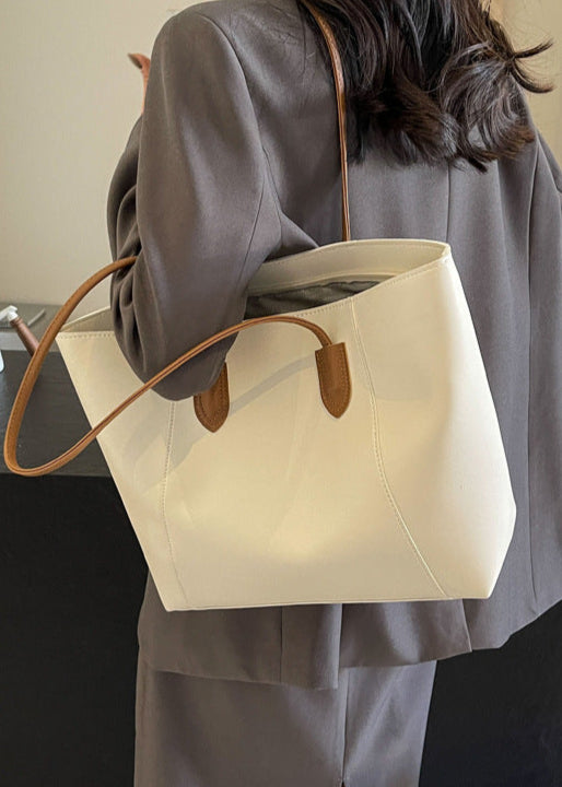 Elara – Two-Tone PU Leather Tote Bag with Long Shoulder Straps