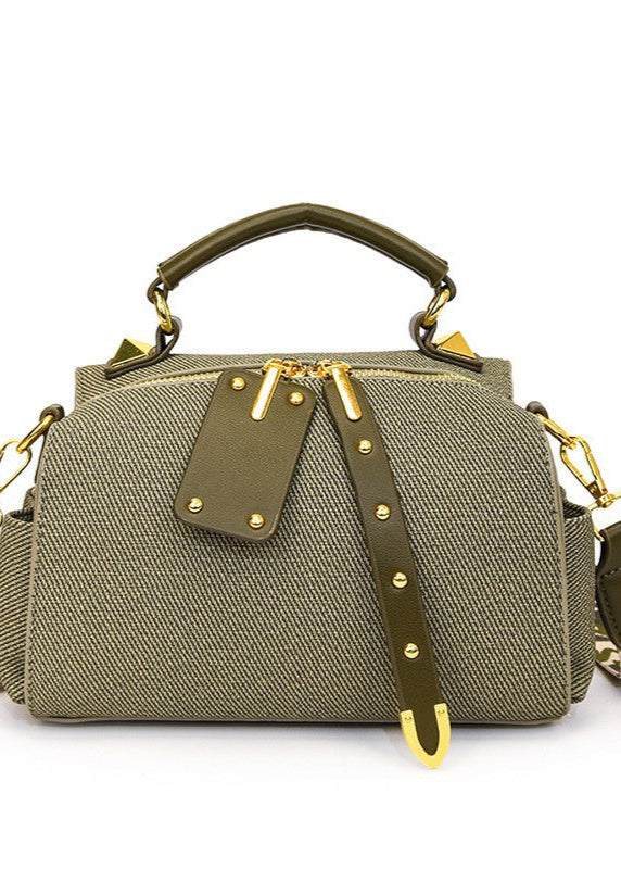 Urban Strap Detail Barrel Bag – Compact Canvas Style