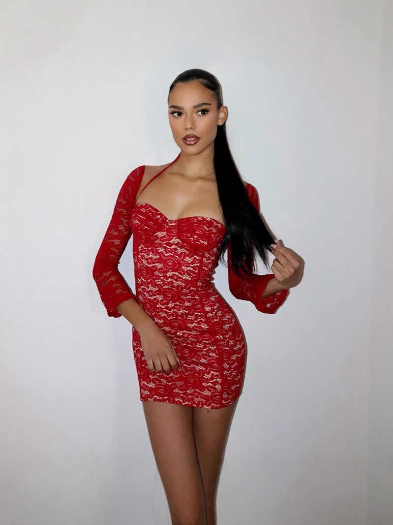 Scarlet Desire - Lace Halter Mini Dress