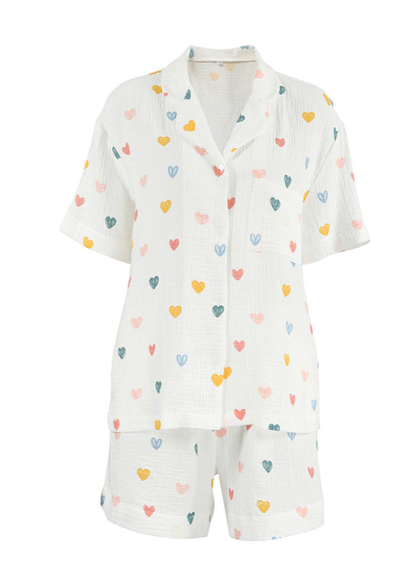 Cotton Gauze Heart Print Pajama Set