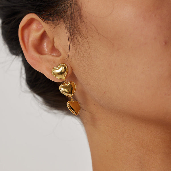 Luna Love - Triple Heart Gold Earrings