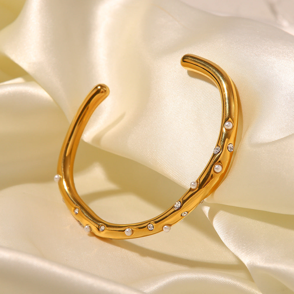 Orla Pearl & Diamond Gold Bangle