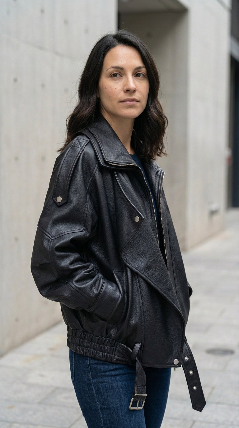 Oversized Leather Biker Jacket23463