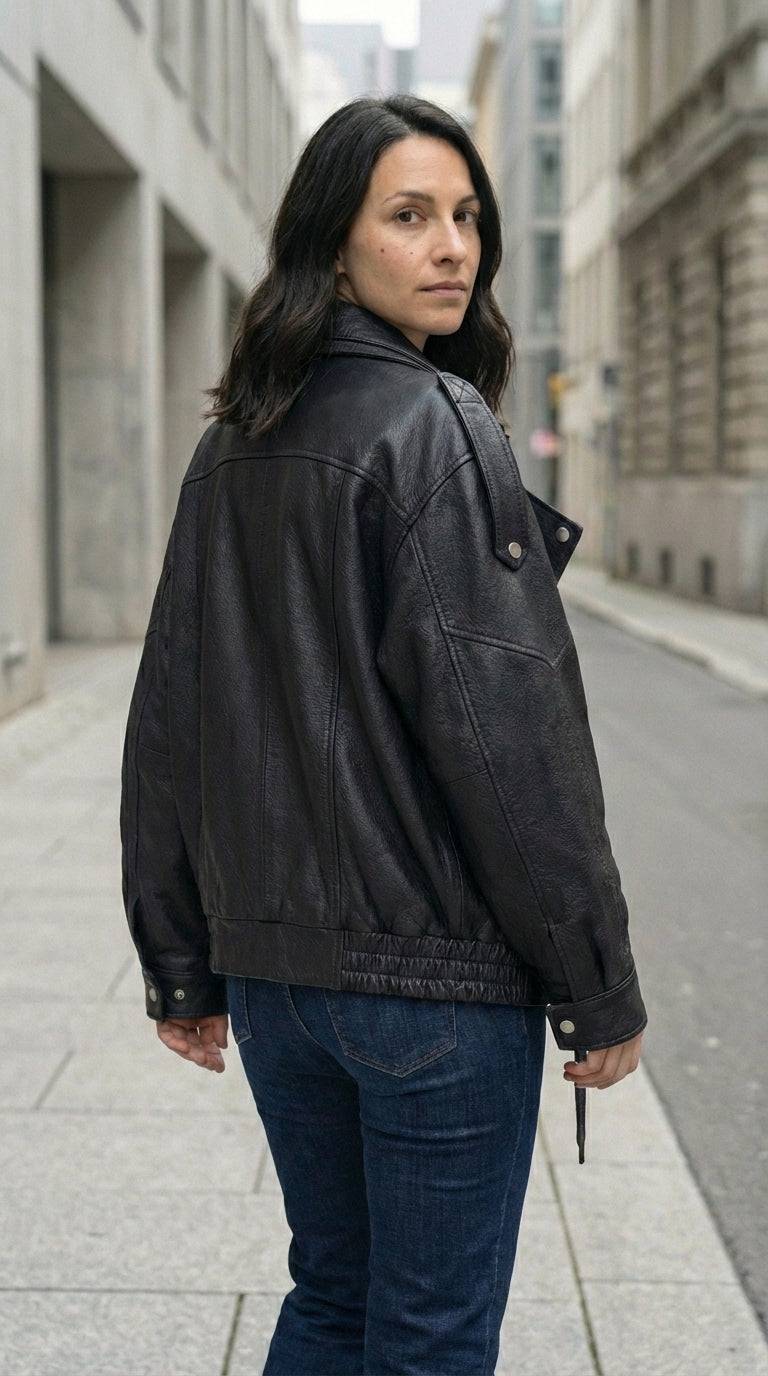 Oversized Leather Biker Jacket35463456