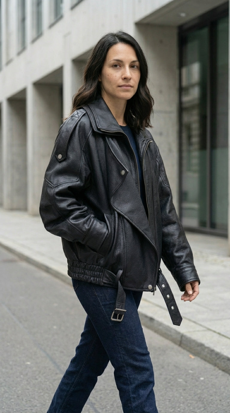 Oversized Leather Biker Jacket45676