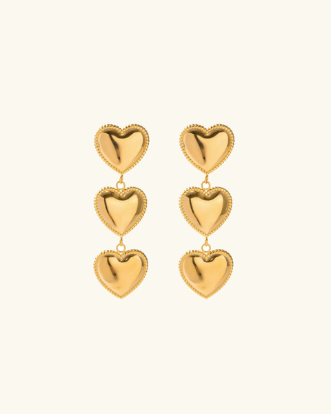 Luna Love - Triple Heart Gold Earrings