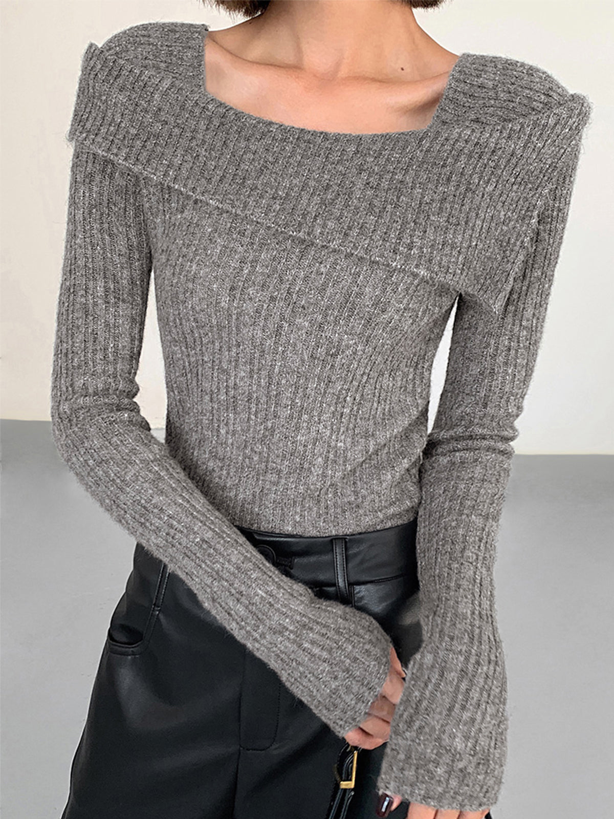 Sleek Elegance - Asymmetric Ribbed Knit Top