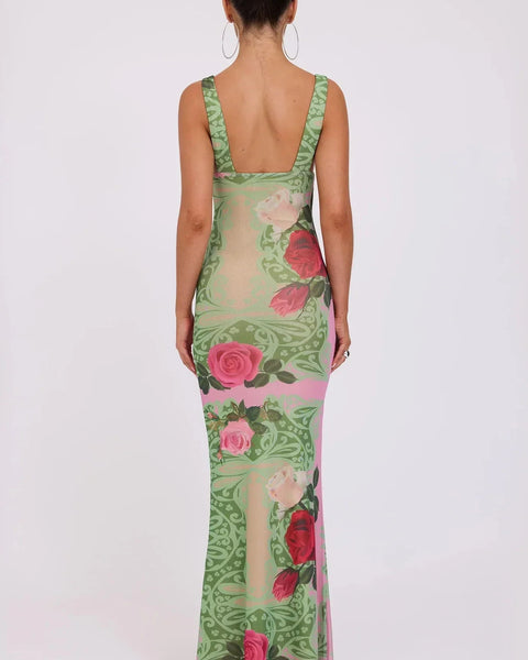 Printed V-neck Slim Fit Maxi Dress