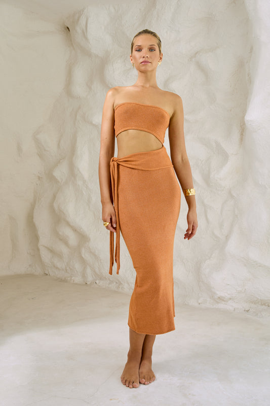 Santorini Sands - Knit Tube Top Midi Dress