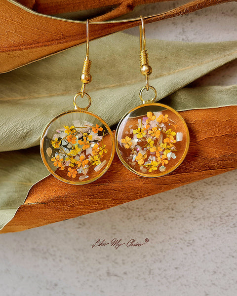 Boucles d'oreilles fleurs pressées - Résine de Lys Jaune