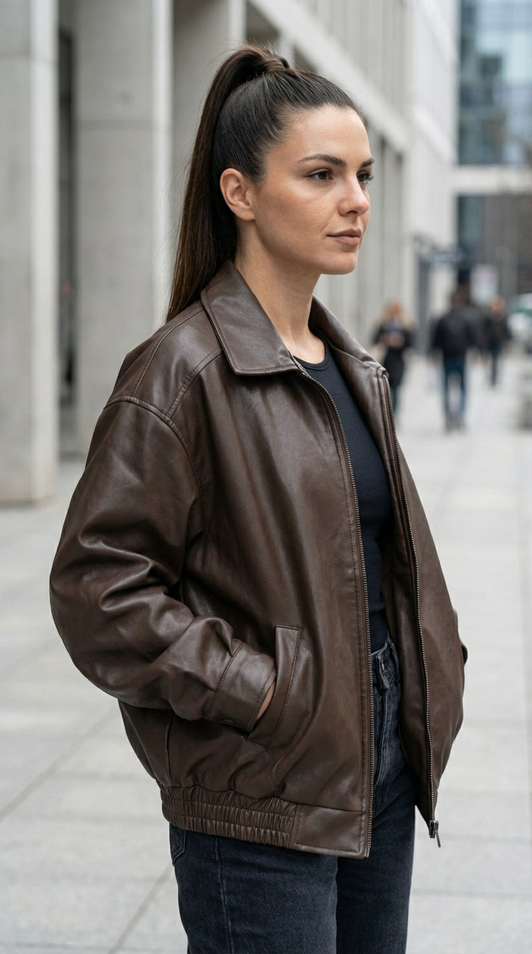 Chaqueta de cuero para mujer – Estilo inspirado en locomotoras