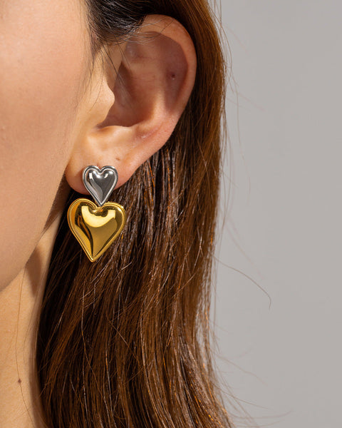 Zara Hearts - Two-Tone Earrings