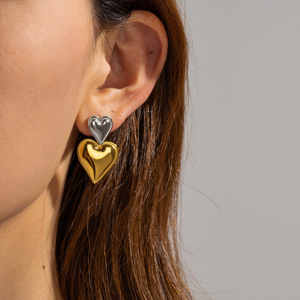 Zara Hearts - Two-Tone Earrings