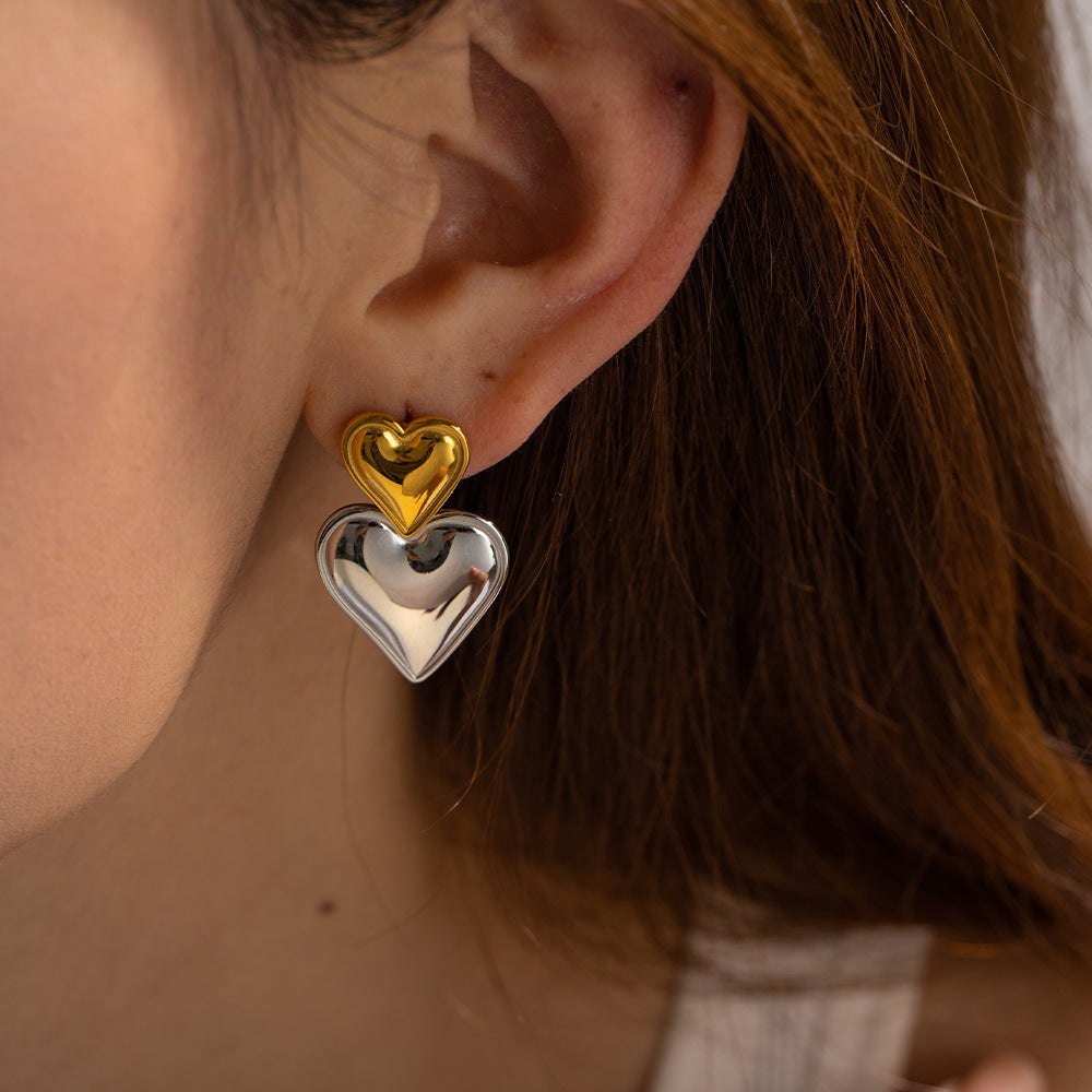 Zara Hearts - Two-Tone Earrings