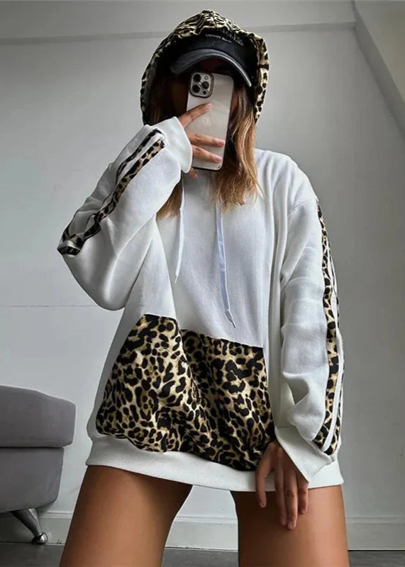 Leopard Print Accent Hoodie - Stylish Women's Casual Wear