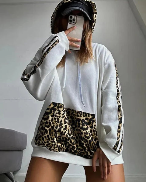 Leopard Print Accent Hoodie - Stylish Women's Casual Wear