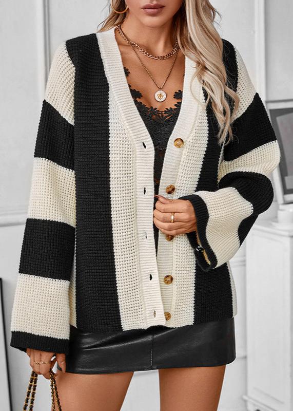 Striped Knitted Cardigan - Monochrome Chic