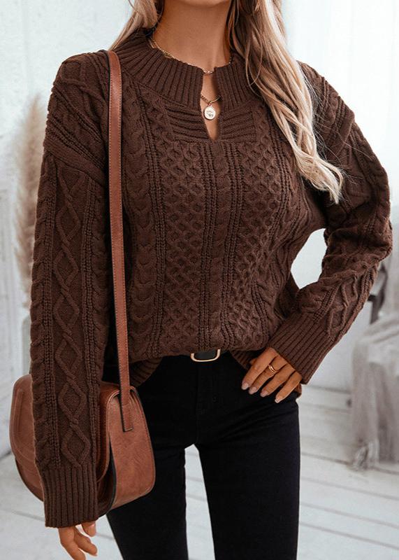 Chocolate Twist V-Neck Cable Knit Sweater