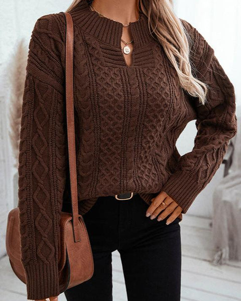 Chocolate Twist V-Neck Cable Knit Sweater