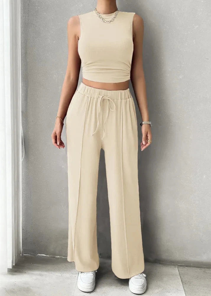 Urban Allure - Sleeveless Top and Wide-Leg Pants Set