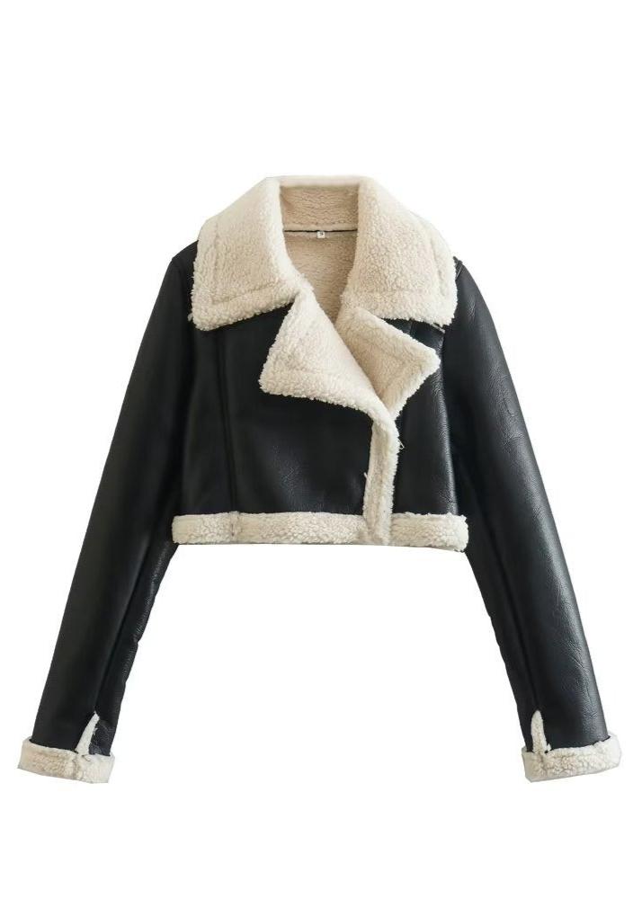 Luxe Sherpa Trim Leather Jacket - Short Zippered Style