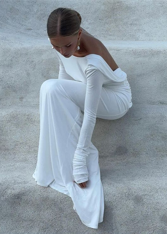 Oceana Drape - Backless Long Sleeve Maxi Dress