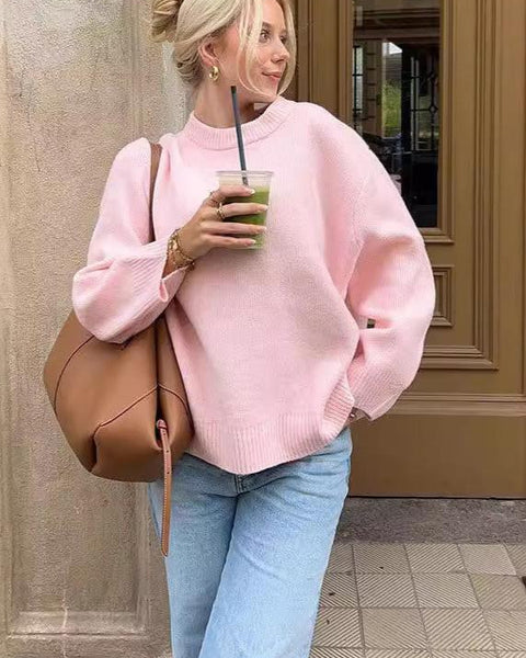 Soft Pink Cozy Crew Neck Sweater