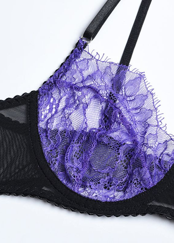 Leona - Purple Lace Underwire Lingerie Set with Garter Straps